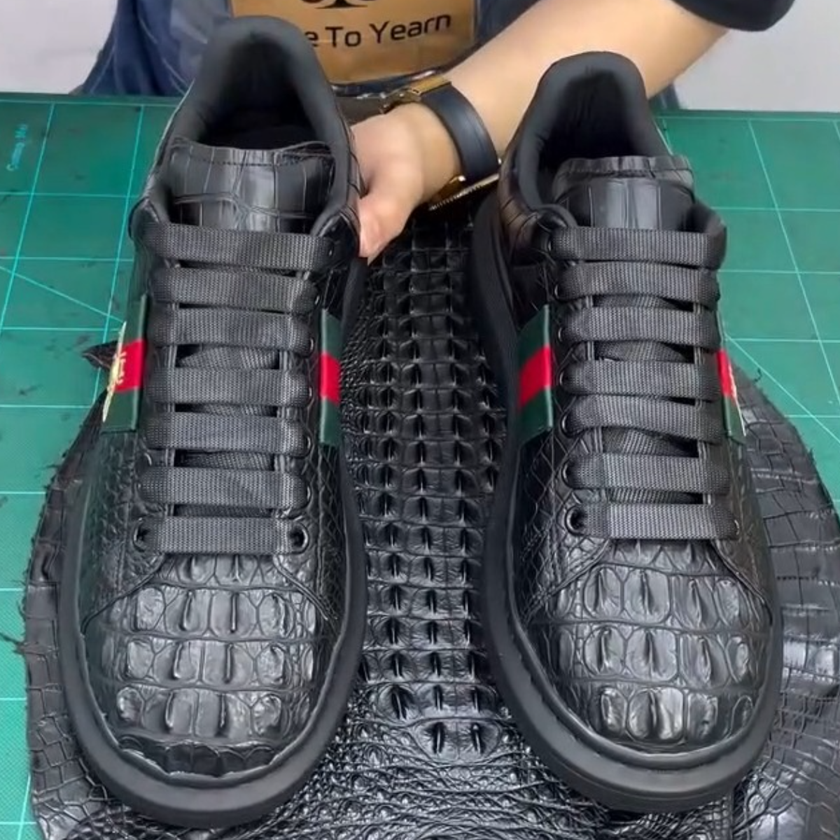 Imperial Artisan: Crocodile-Embossed "Gold Bee" Sneakers