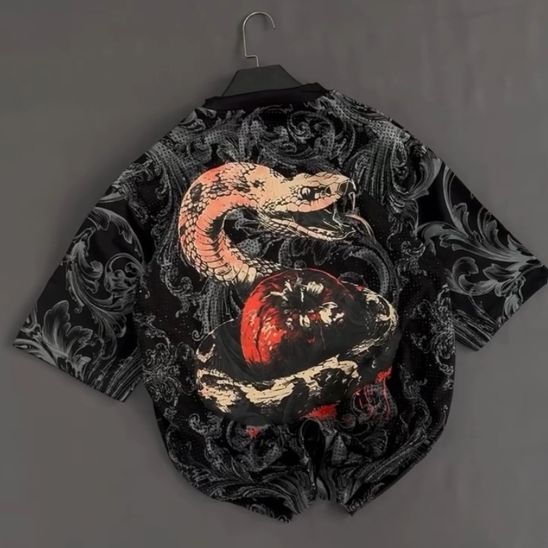 Men's Snake And Apple Print T-Shirt