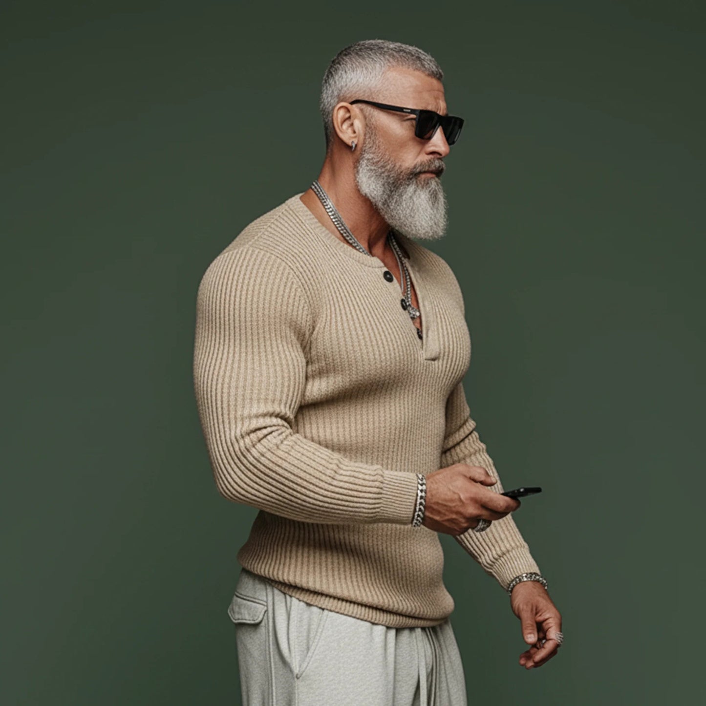 Men's Classic Casual Tough Style Henley Collar Slim Fit Sweater