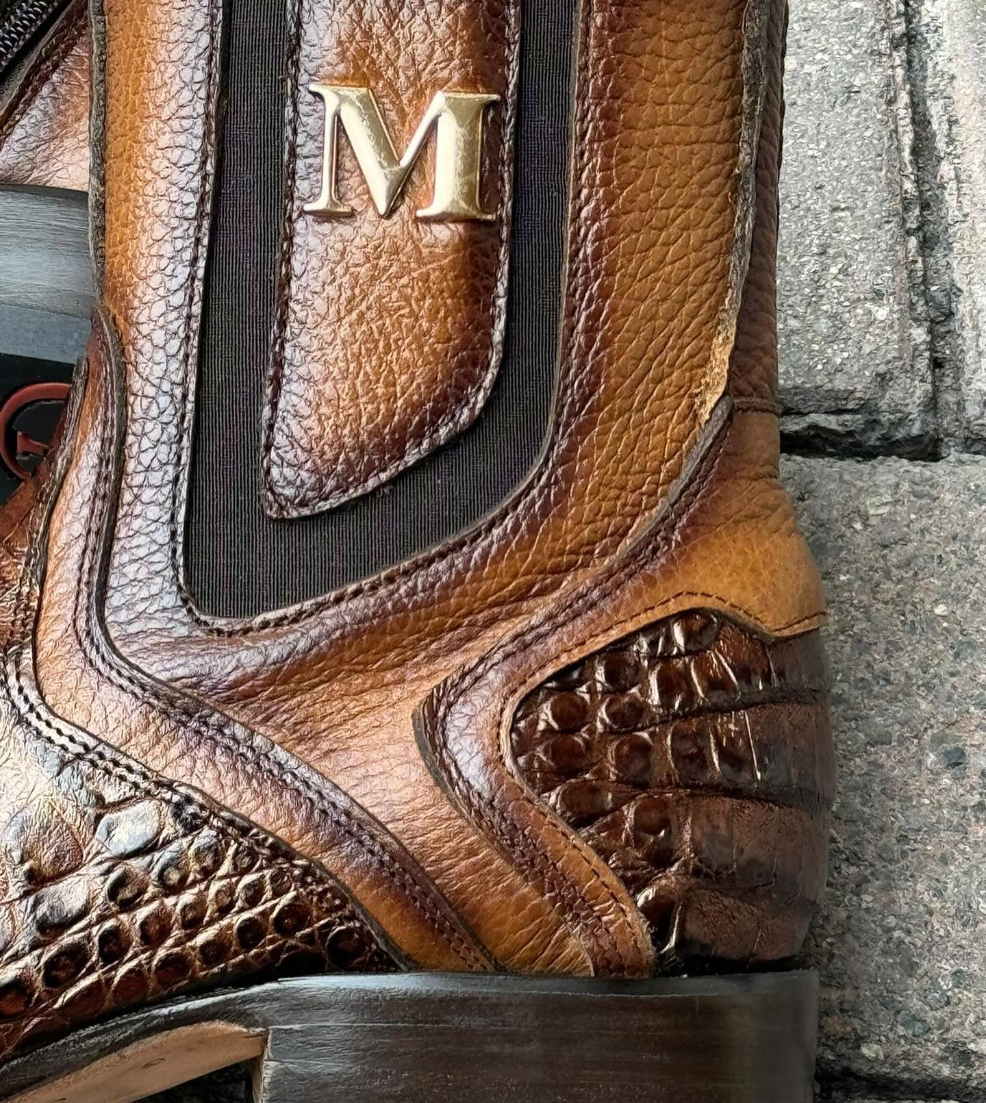 M Logo Leather Boots