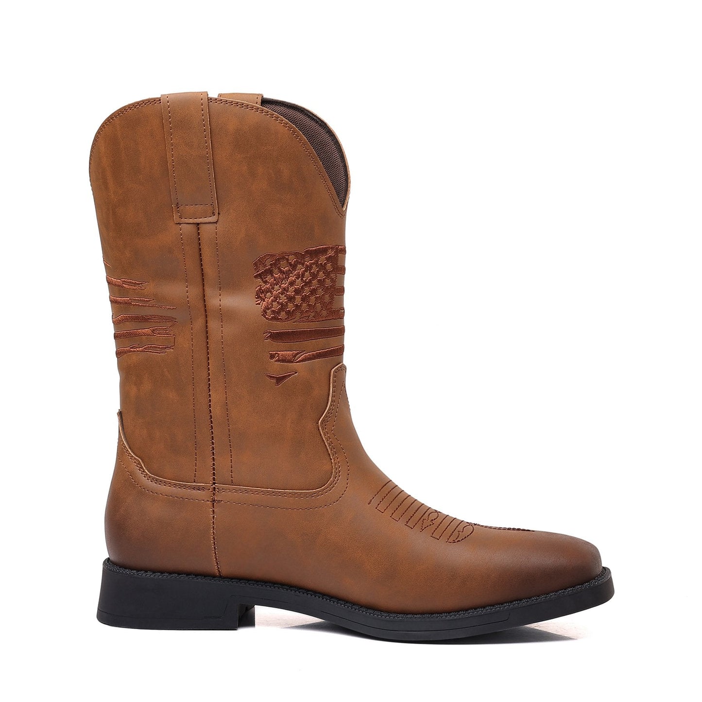 American Flag Embroidered Vintage Wide Toe Western Cowboy Boots