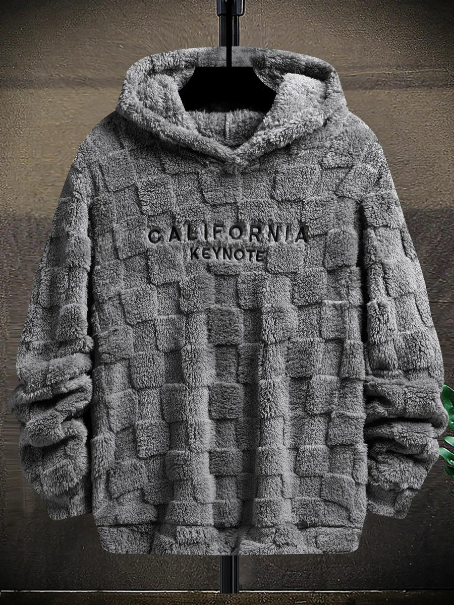 Men's Letter Embroidery Textured Drop Shoulder Fuzzy Hoodie