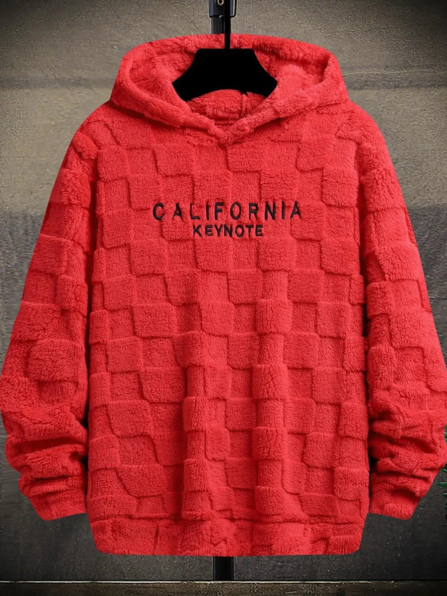 Men's Letter Embroidery Textured Drop Shoulder Fuzzy Hoodie