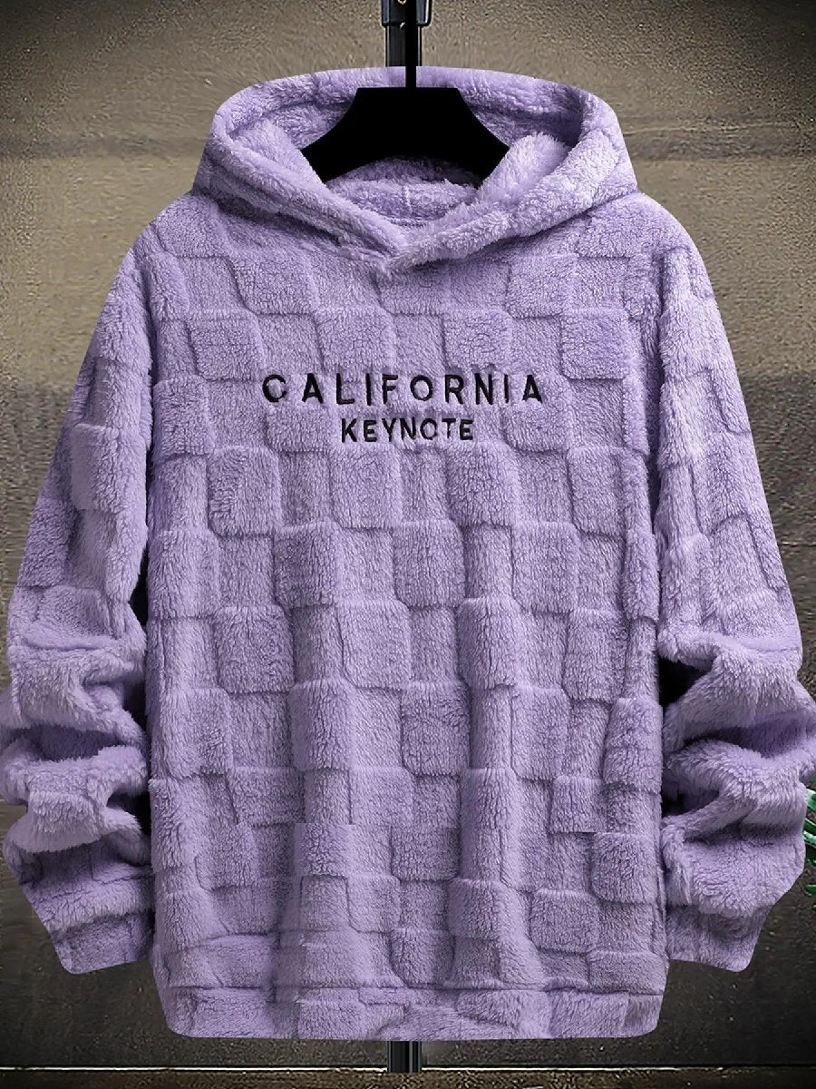Men's Letter Embroidery Textured Drop Shoulder Fuzzy Hoodie