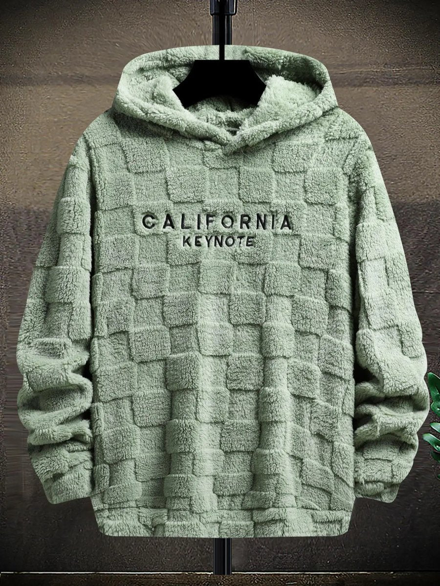 Men's Letter Embroidery Textured Drop Shoulder Fuzzy Hoodie