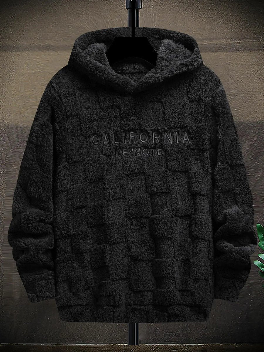 Men's Letter Embroidery Textured Drop Shoulder Fuzzy Hoodie