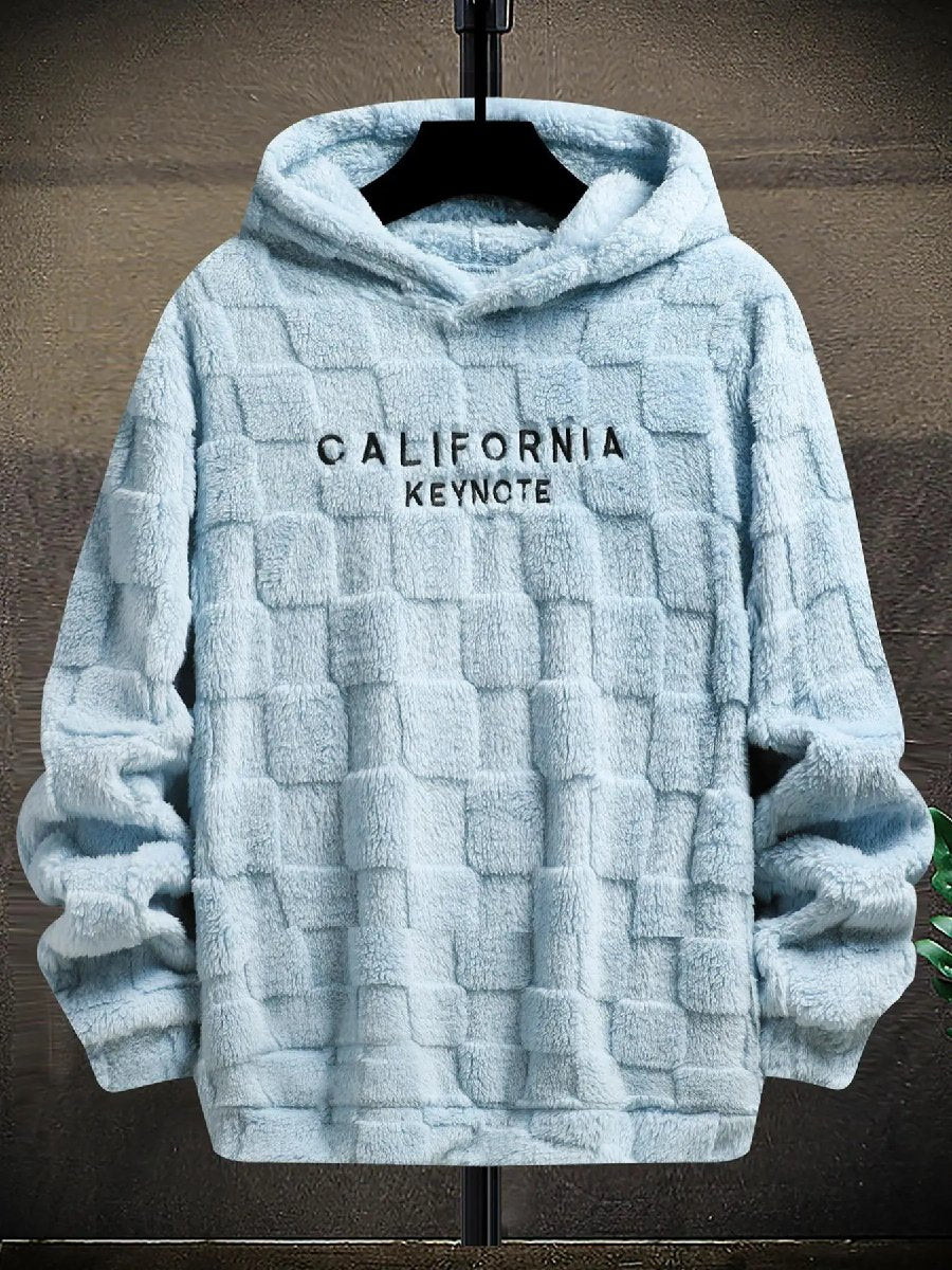 Men's Letter Embroidery Textured Drop Shoulder Fuzzy Hoodie