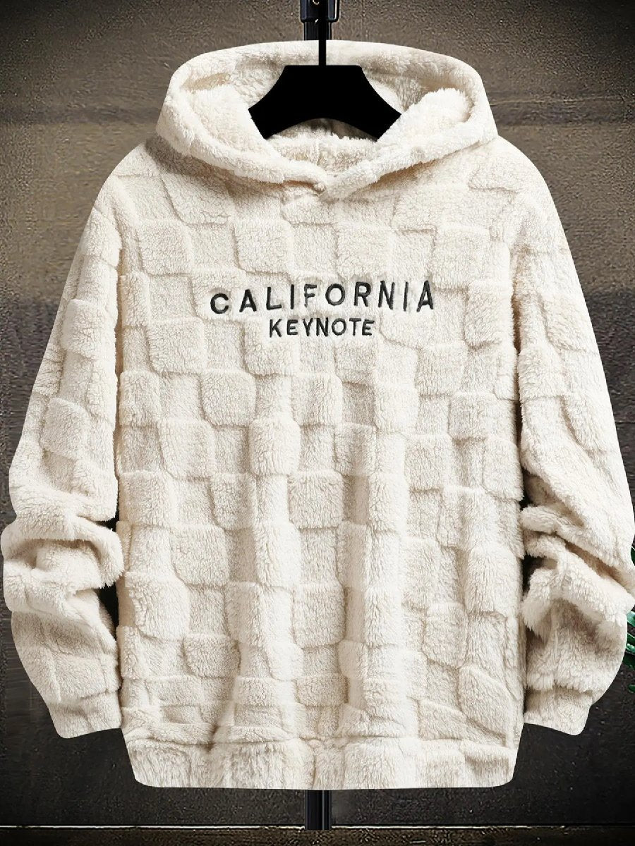 Men's Letter Embroidery Textured Drop Shoulder Fuzzy Hoodie
