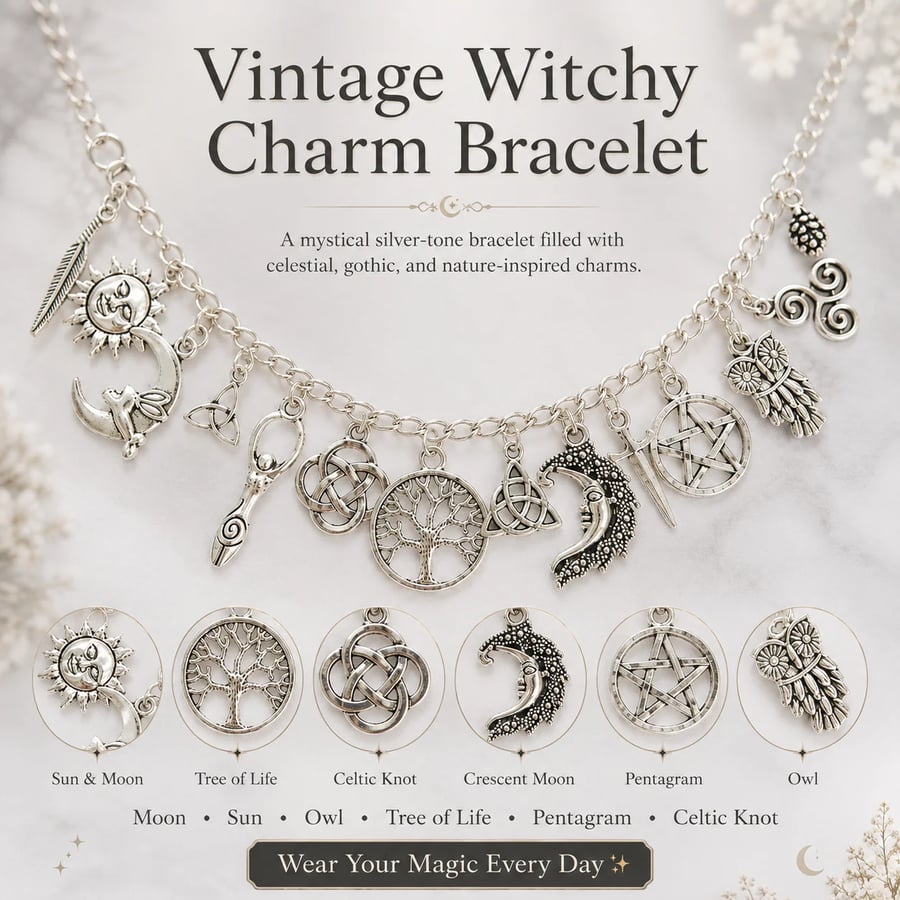 🔥Last Day 49% OFF - 🧙🖤Vintage Witchy Charm Bracelet