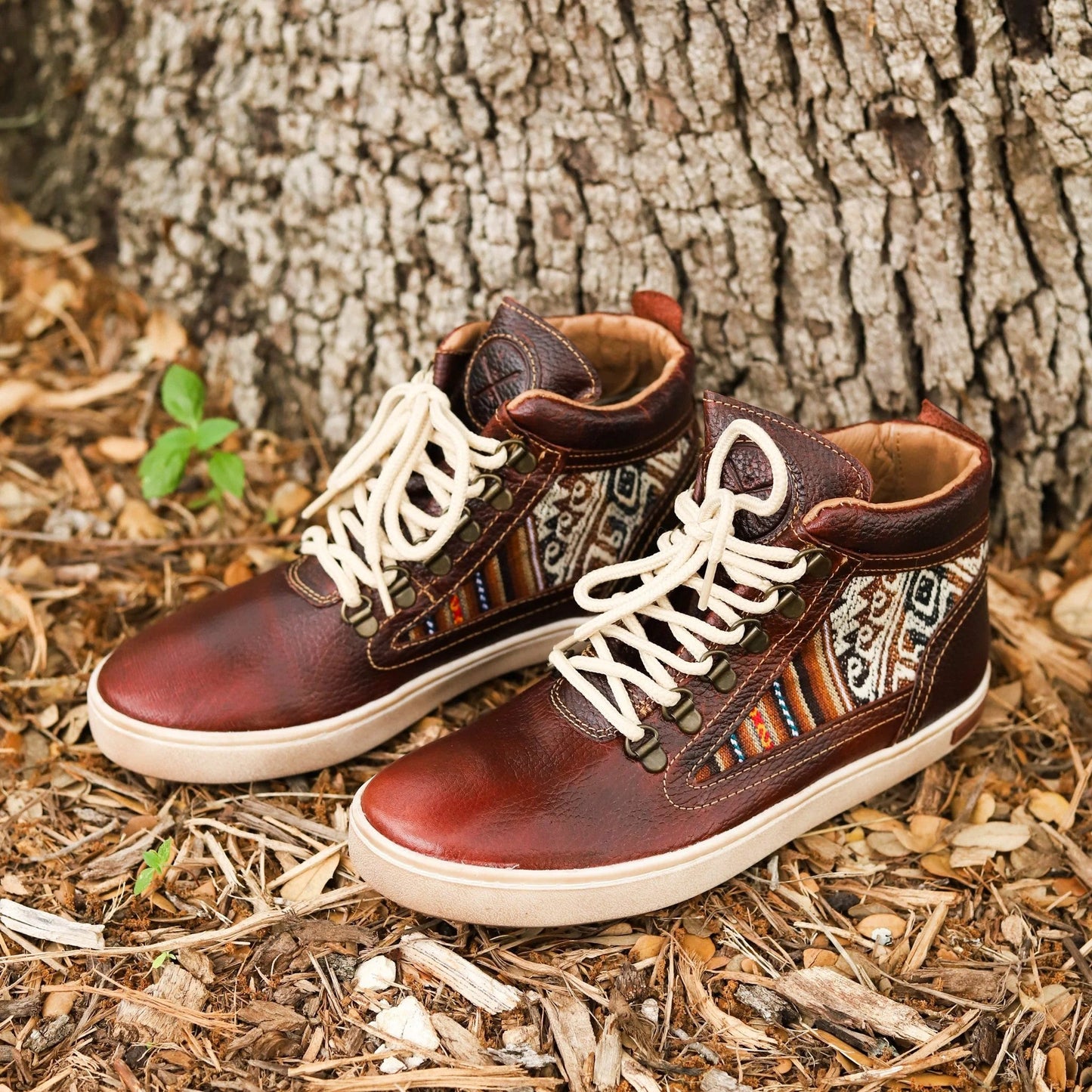 Women's vintage distressed leather high-top sneakers