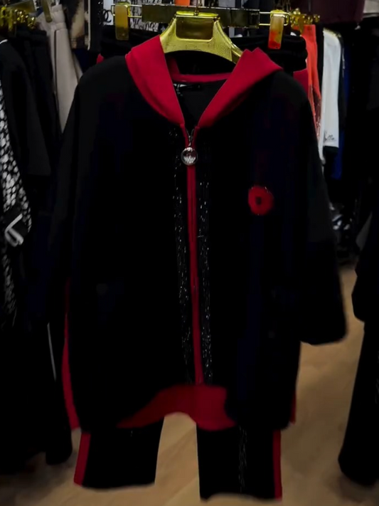 Men’s Hooded Zip-Up Tracksuit Set With Glitter Trim