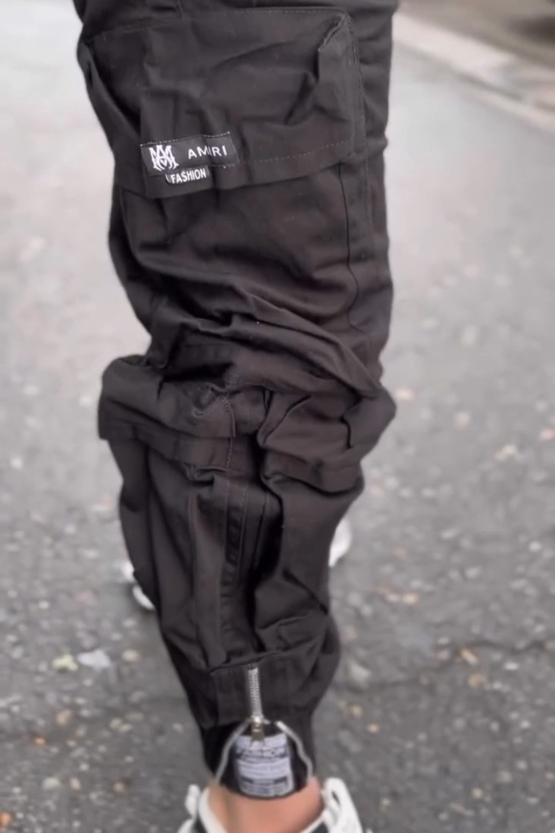 Men’s Black Cargo Pants With Zipper Hem
