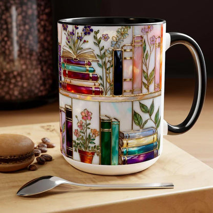 ☕📚Stained-Glass Ceramic Mug- Book Lover Gift, Floral Bookshelf Mug, Coffee & Tea Cup🌈(Buy 2 Free Shipping)