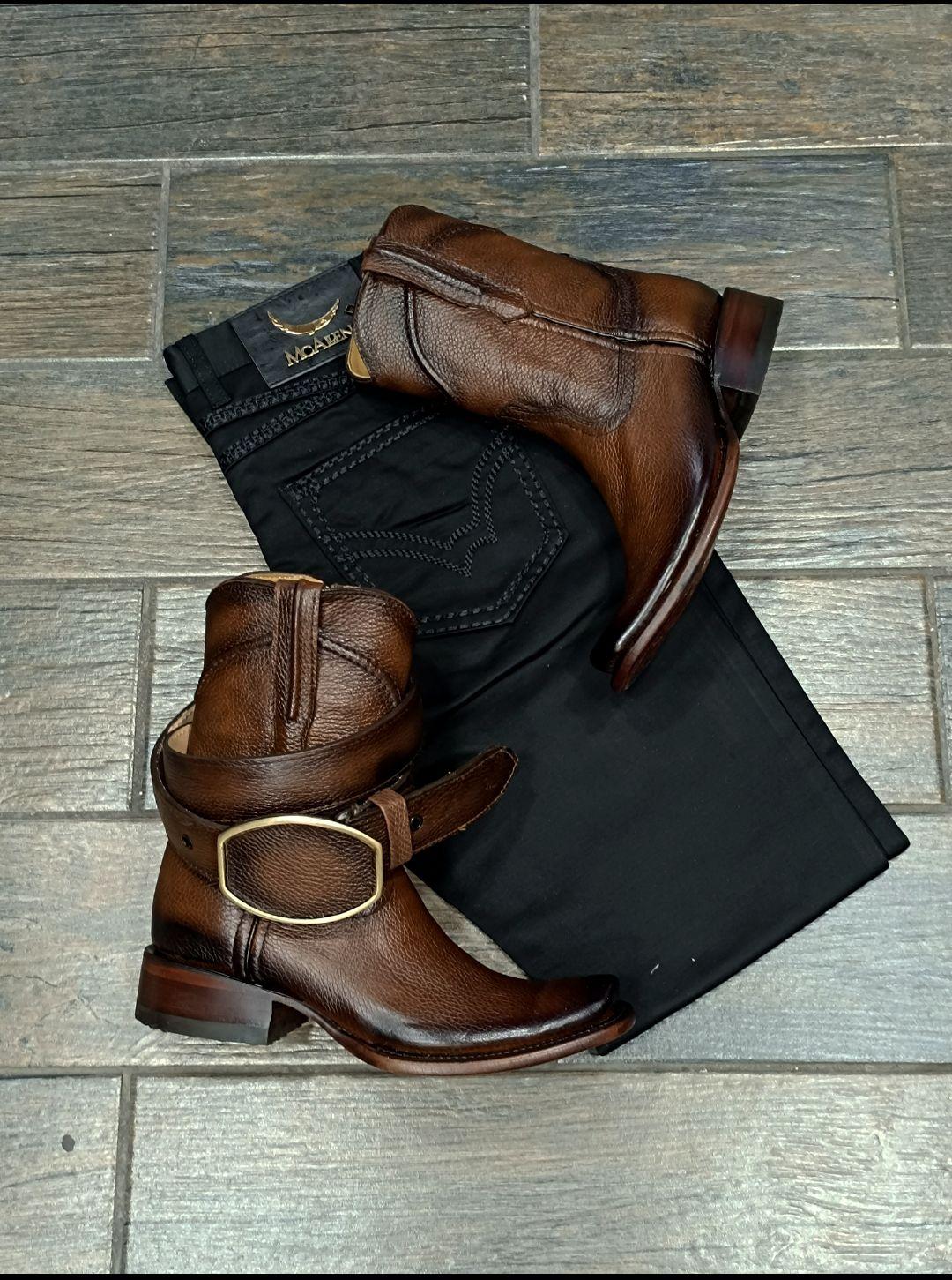 Vintage Dark Leather Zipper Cowboy Mid Calf Boots