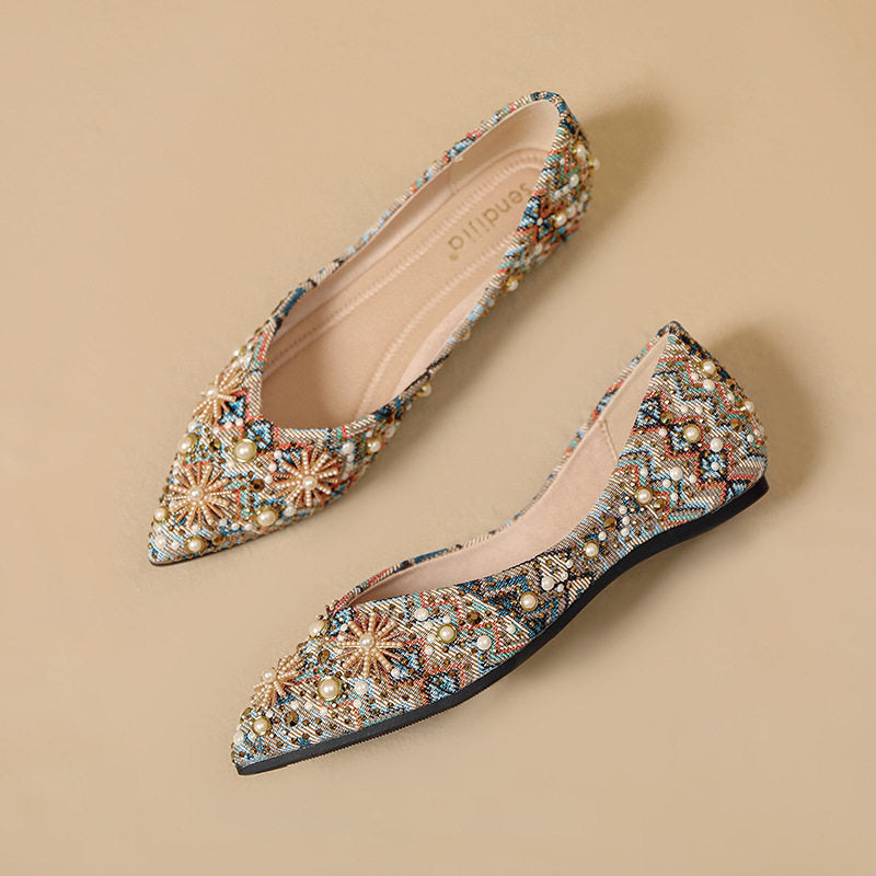 Women's Retro Pearl Flat Shoes