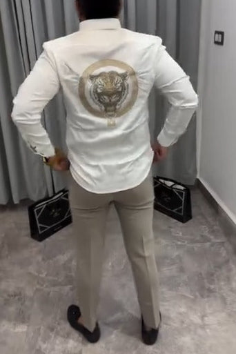Embroidered Tiger Pattern Formal Shirt For Men
