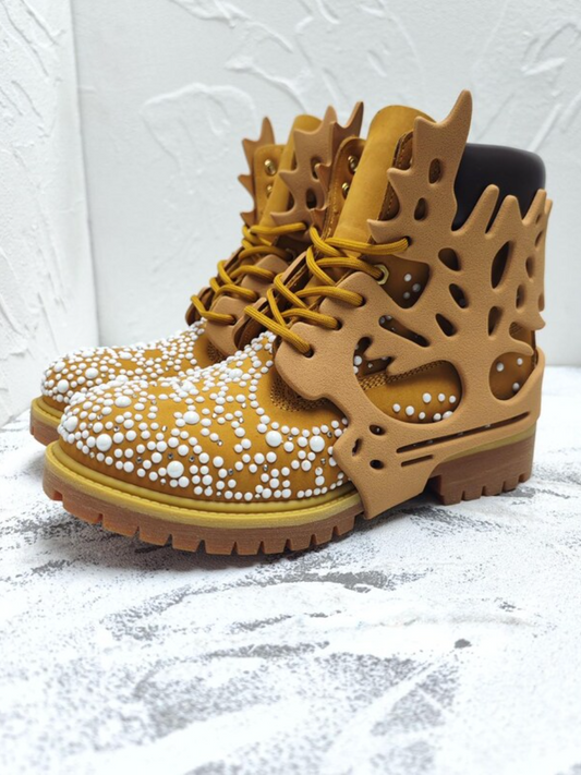 Galaxy Spike Art Boots – Handcrafted 3D Leather Design