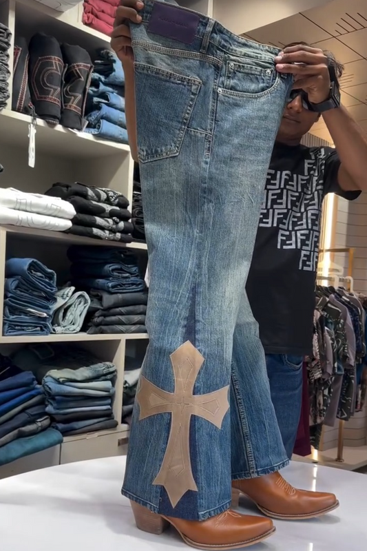 Cross-Print Denim Jeans