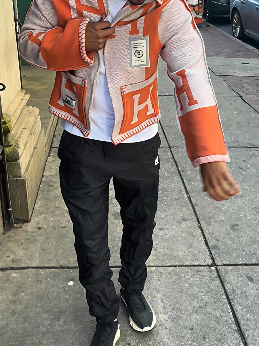 Men's Knitted Letter Print Cardigan