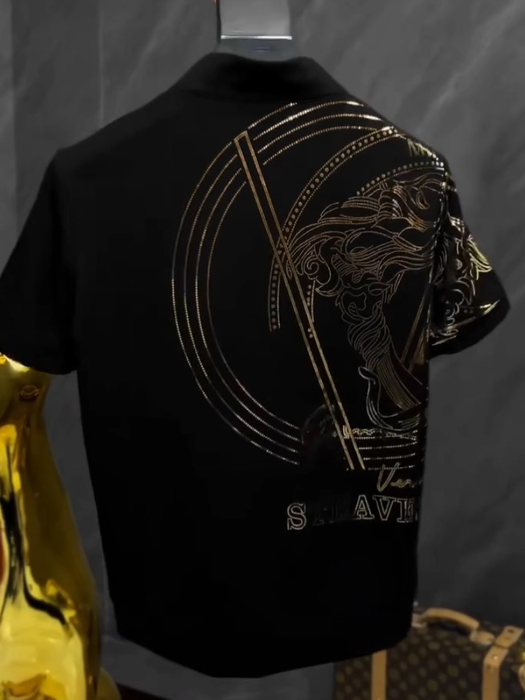 Men’s Satin Print Polo Shirt With Zipper Collar