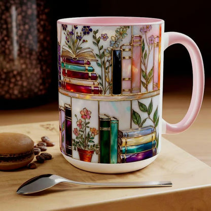 ☕📚Stained-Glass Ceramic Mug- Book Lover Gift, Floral Bookshelf Mug, Coffee & Tea Cup🌈(Buy 2 Free Shipping)