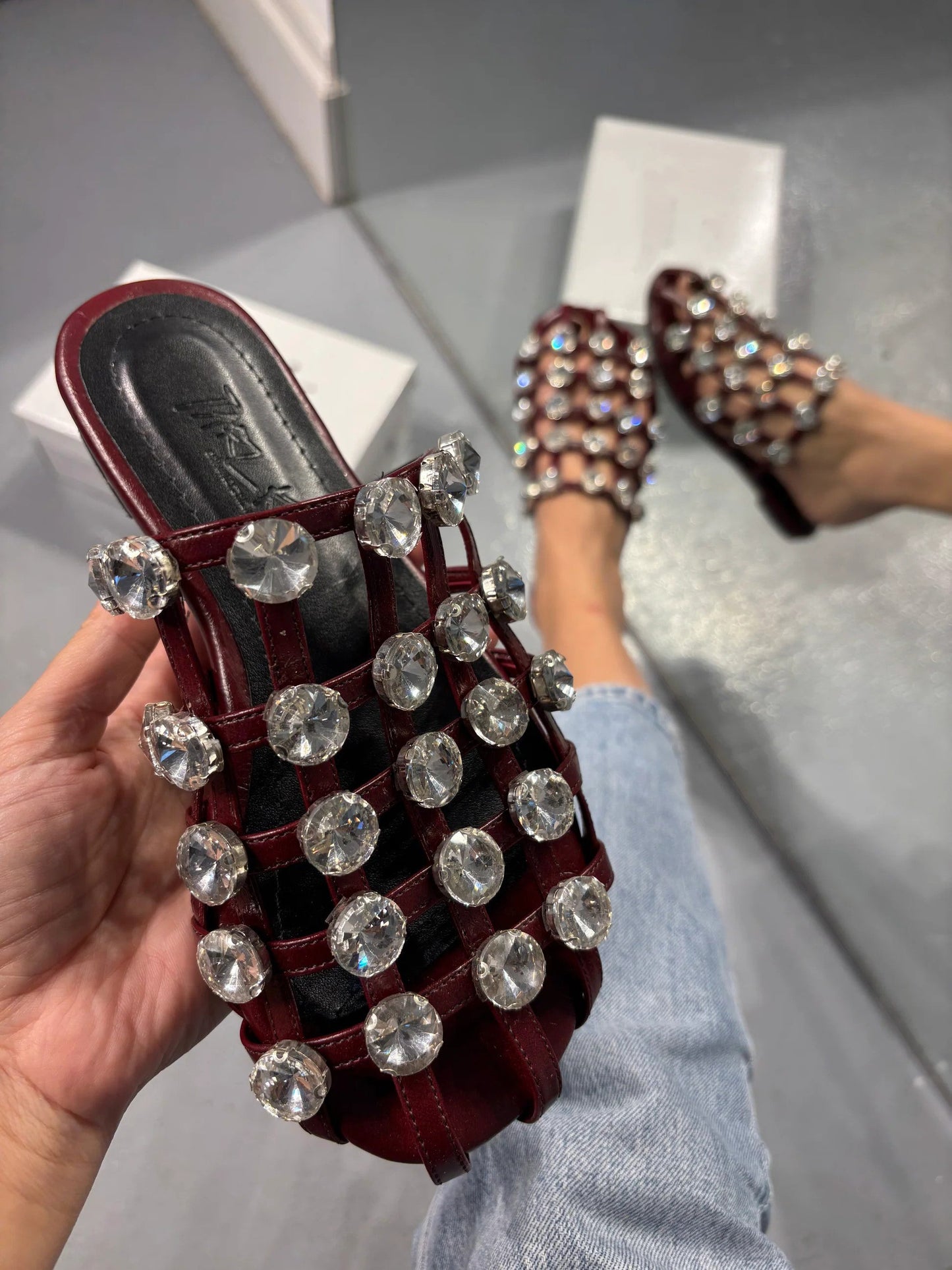 Women's gem-encrusted flat sandals