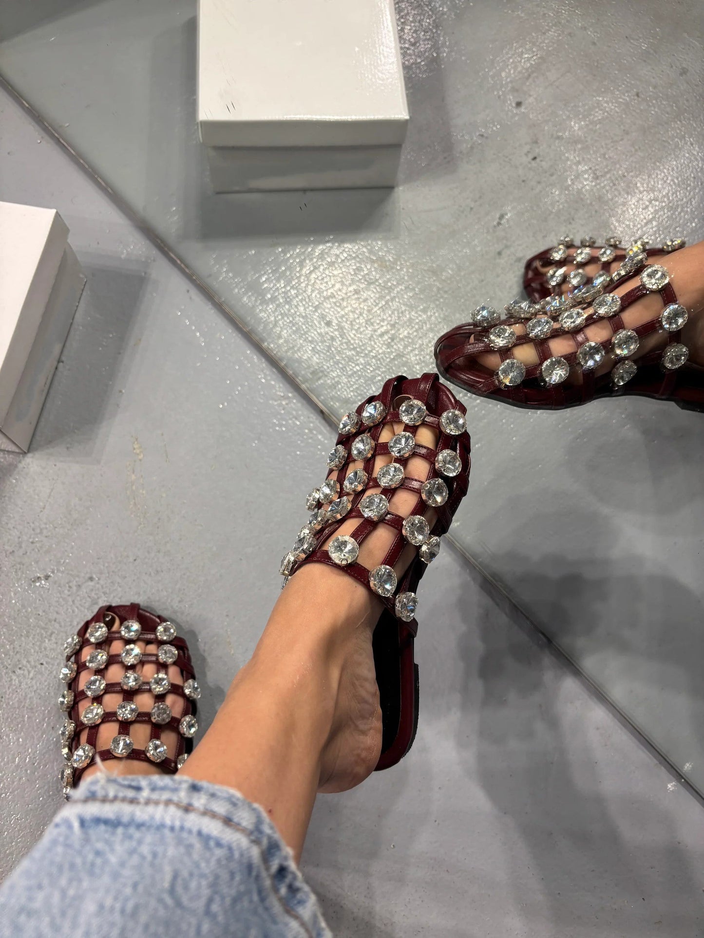 Women's gem-encrusted flat sandals