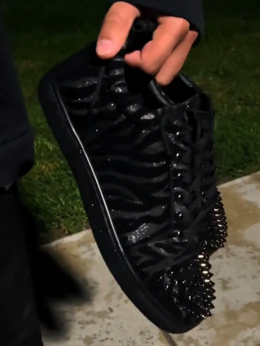 Stylish Low-Top Sneakers – Glitter Zebra Design & Spike Details
