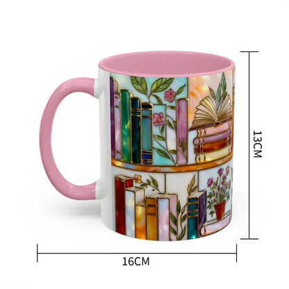 ☕📚Stained-Glass Ceramic Mug- Book Lover Gift, Floral Bookshelf Mug, Coffee & Tea Cup🌈(Buy 2 Free Shipping)