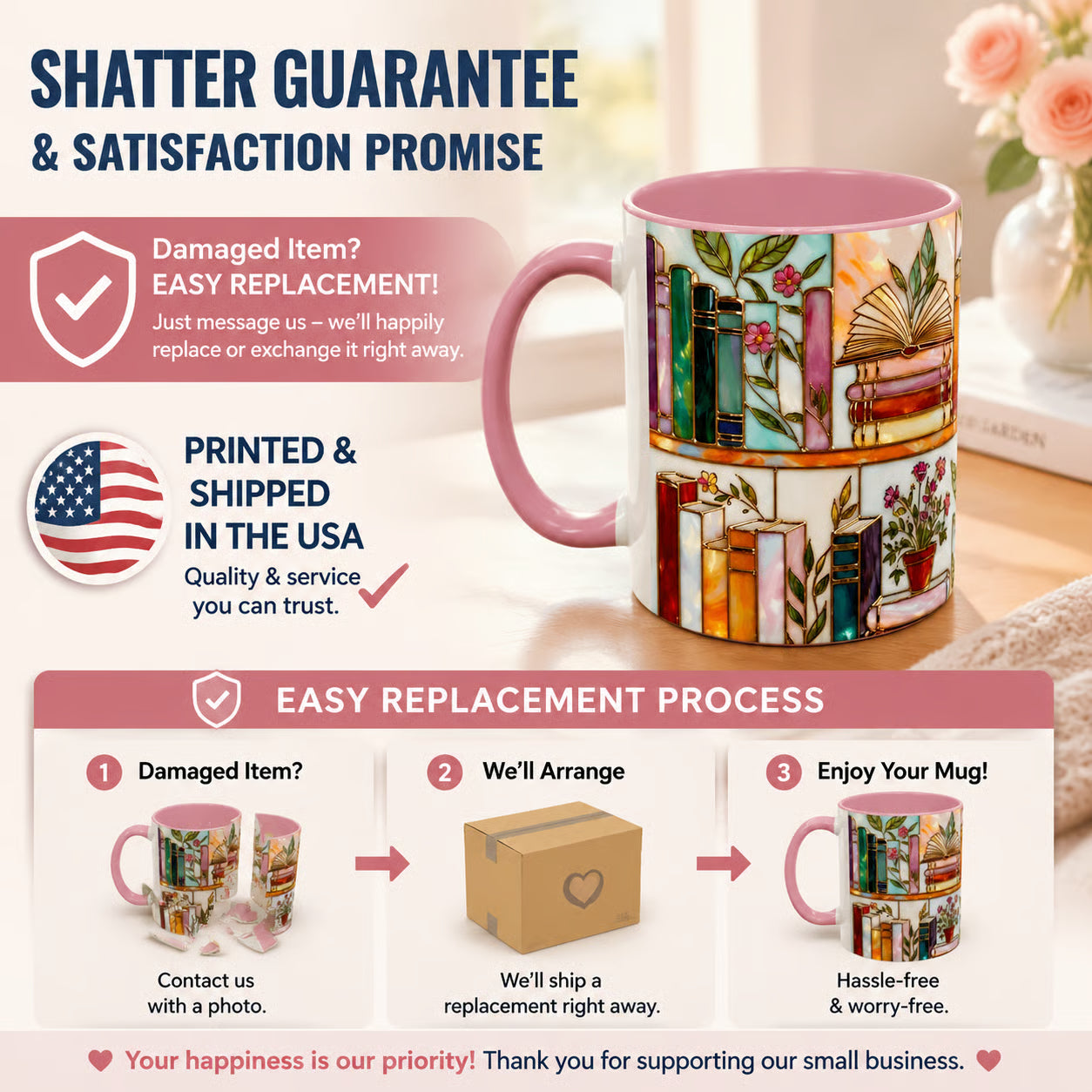 ☕📚Stained-Glass Ceramic Mug- Book Lover Gift, Floral Bookshelf Mug, Coffee & Tea Cup🌈(Buy 2 Free Shipping)