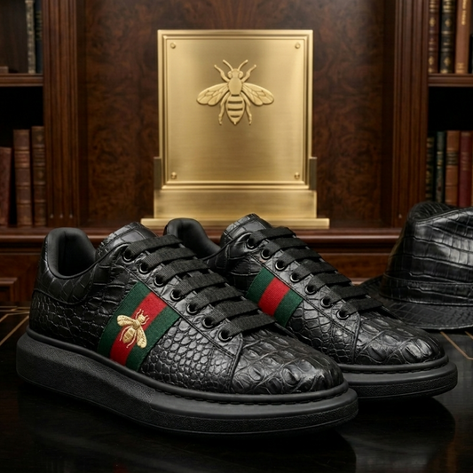 Imperial Artisan: Crocodile-Embossed "Gold Bee" Sneakers