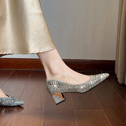 Women's sparkly rhinestone low-heeled sandals