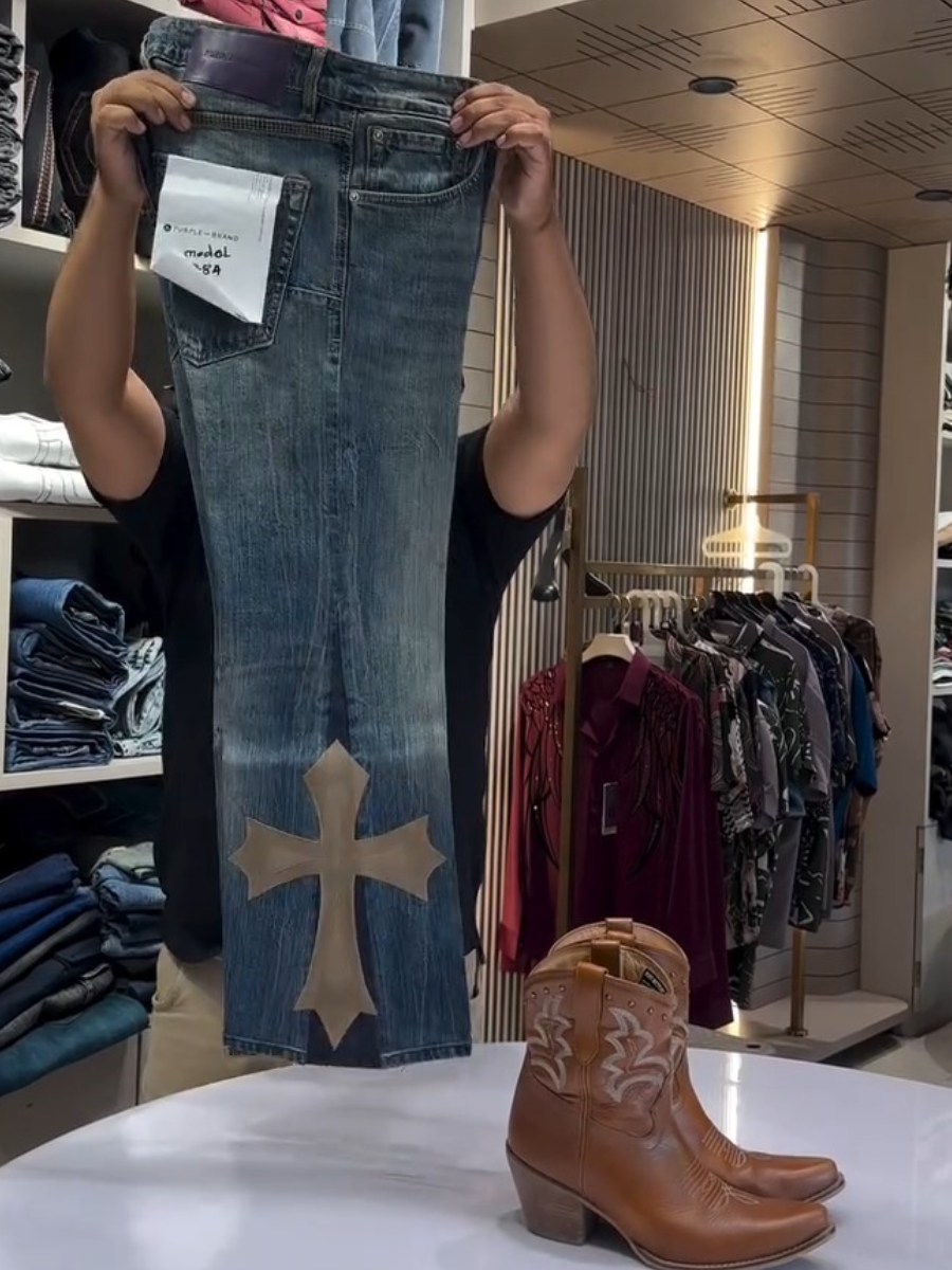 Cross-Print Denim Jeans