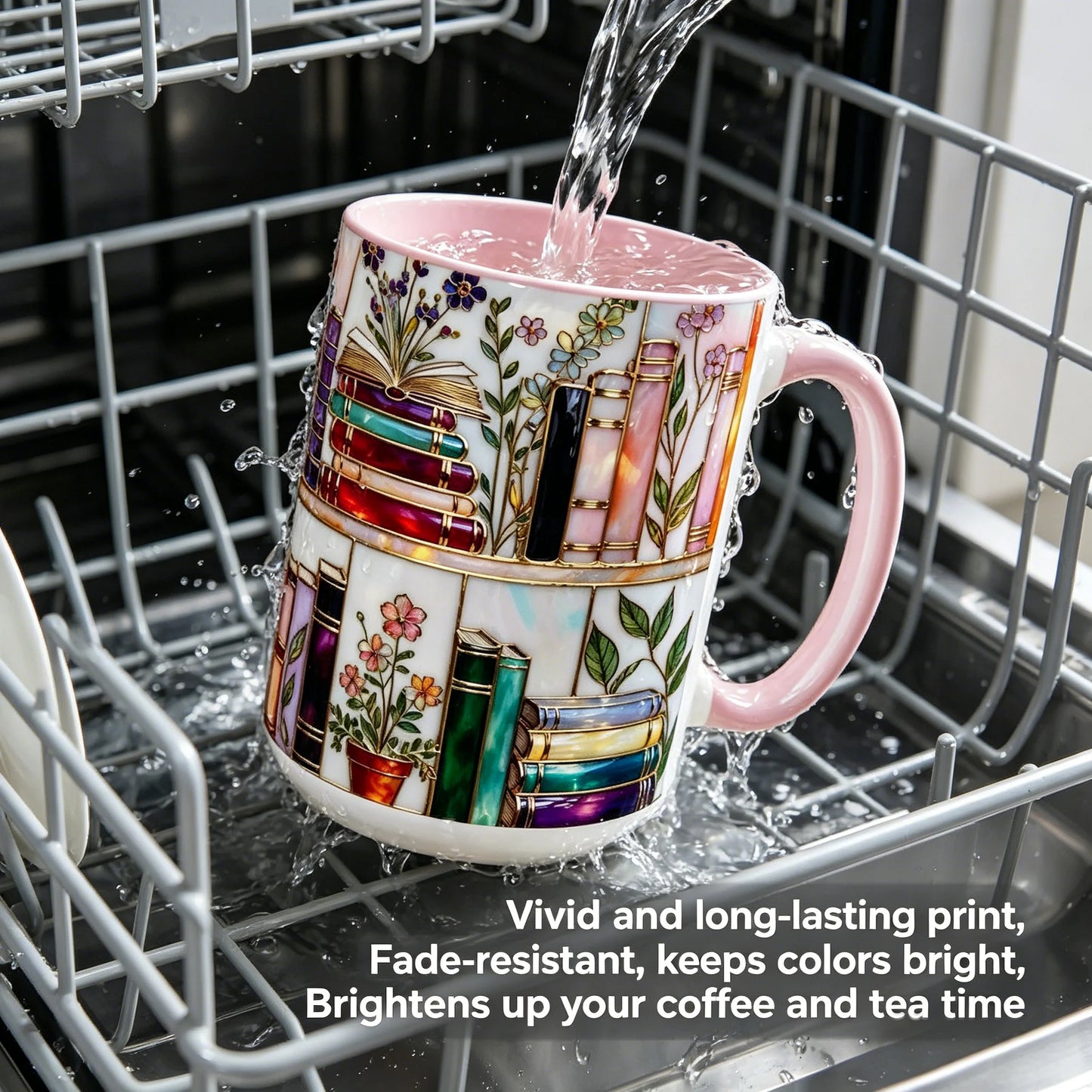 ☕📚Stained-Glass Ceramic Mug- Book Lover Gift, Floral Bookshelf Mug, Coffee & Tea Cup🌈(Buy 2 Free Shipping)
