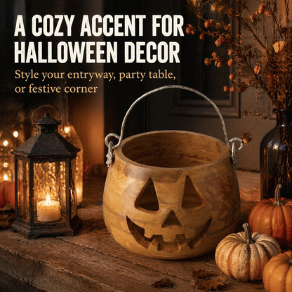 2026 Halloween Wooden Pumpkin Bucket
