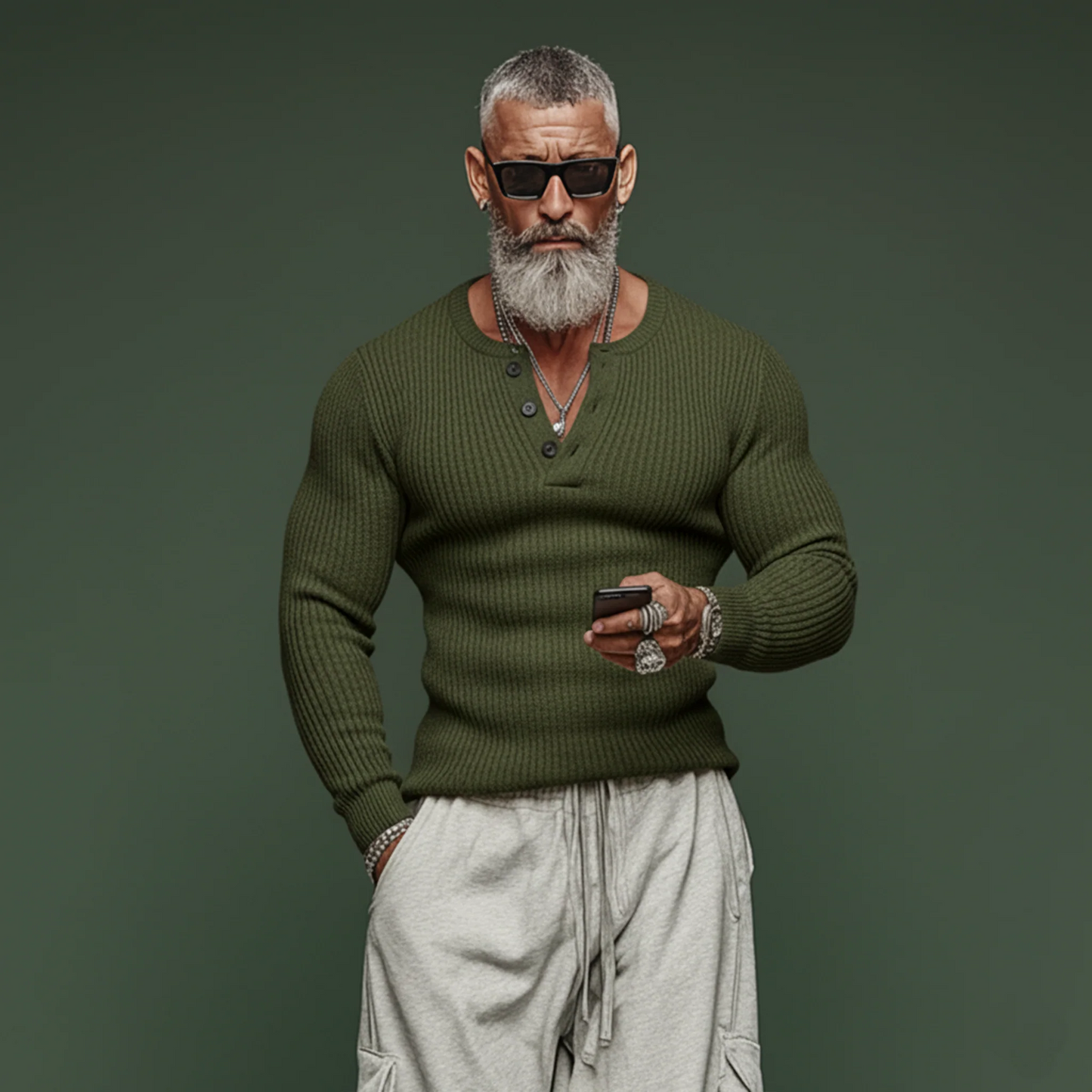 Men's Classic Casual Tough Style Henley Collar Slim Fit Sweater