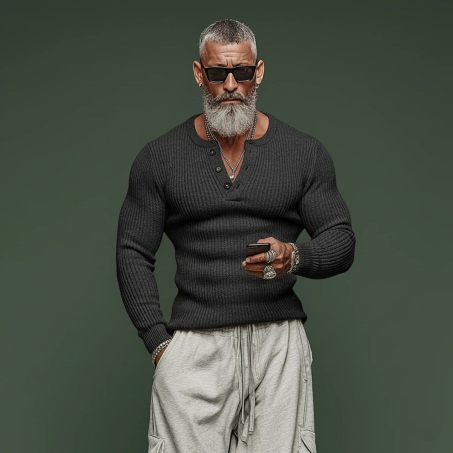 Men's Classic Casual Tough Style Henley Collar Slim Fit Sweater