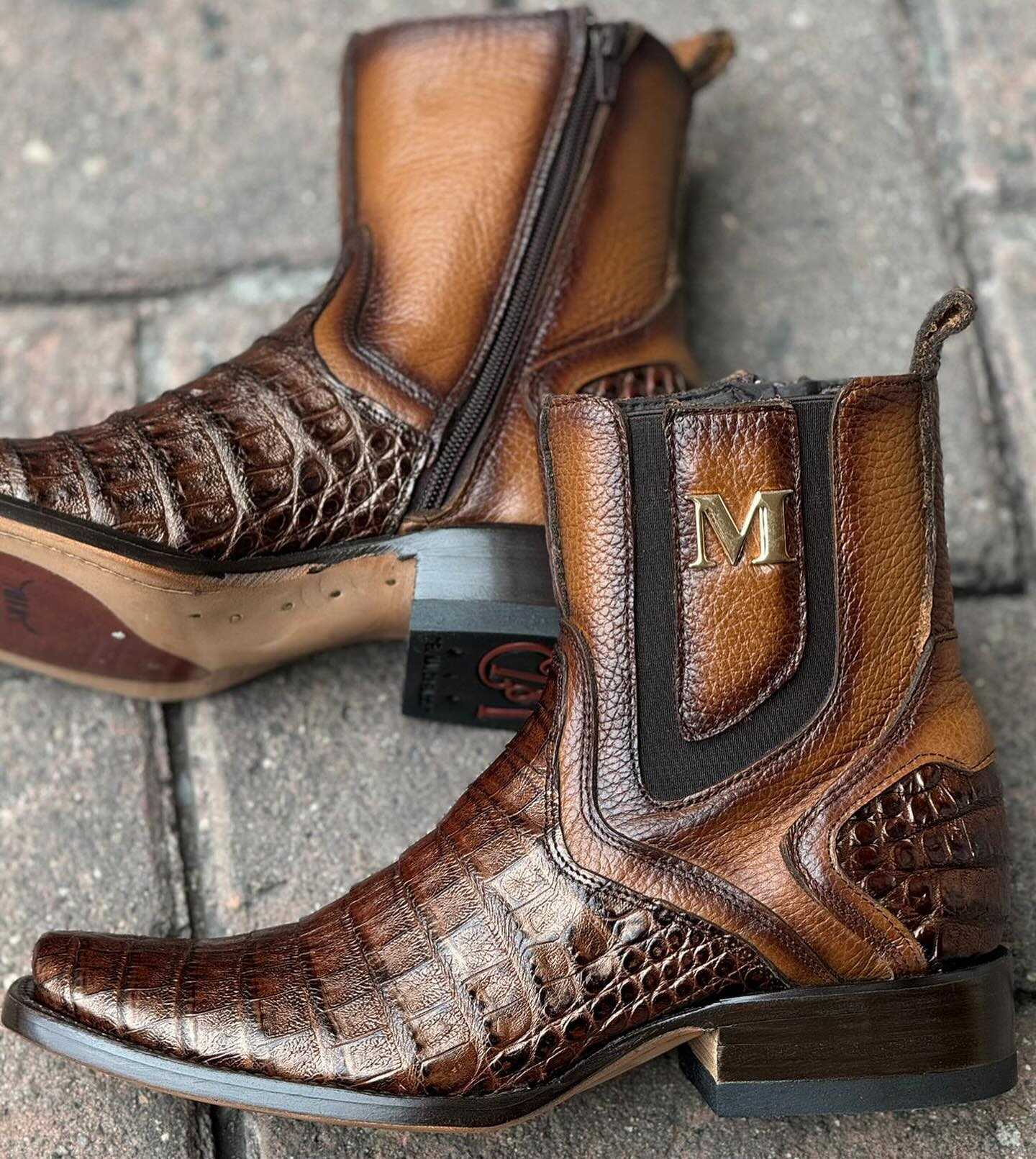 M Logo Leather Boots