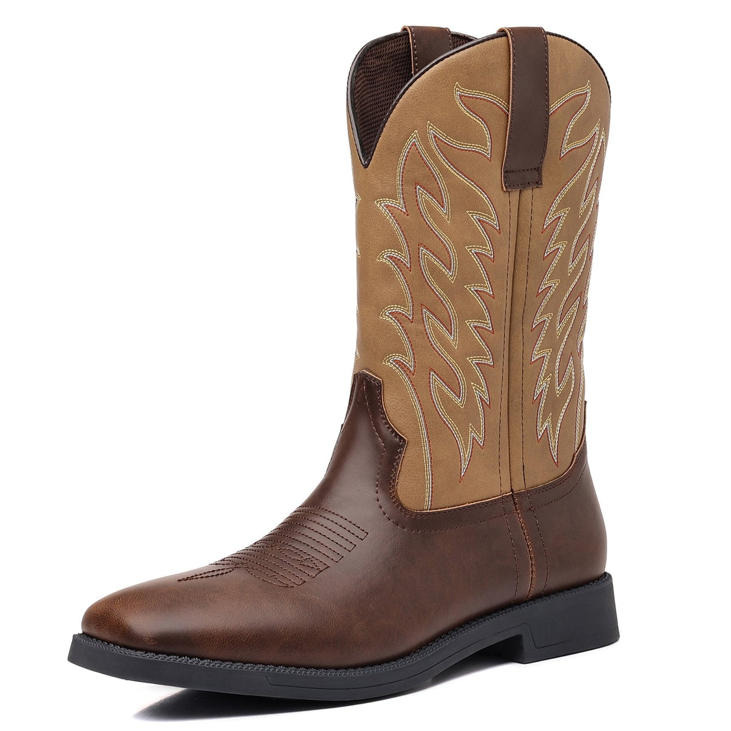 Embroidered Vintage Wide Toe Western Cowboy Boots