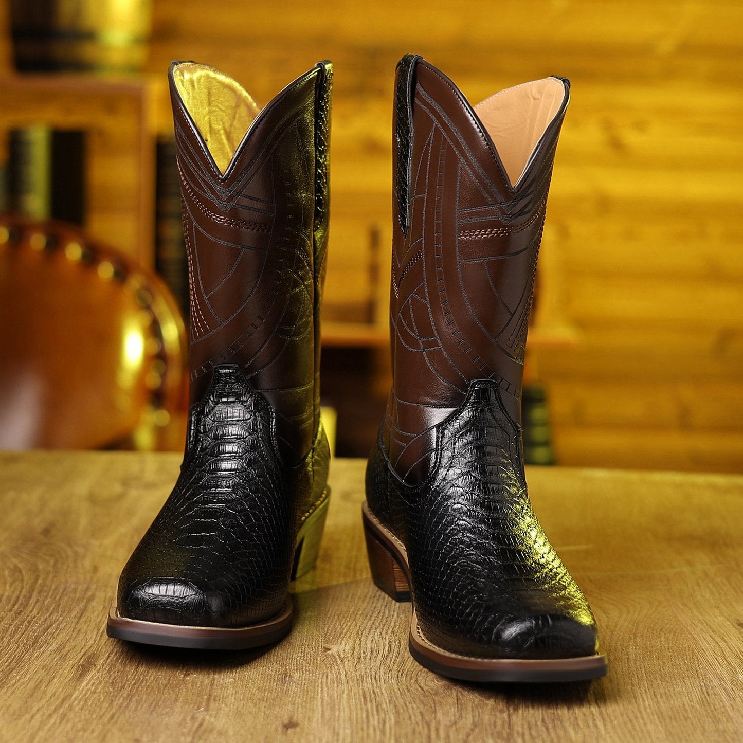 High Heeled Snake Print Cowboy Boots