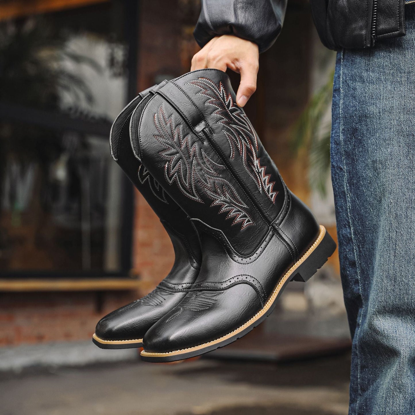 Embroidered Vintage Wide Toe Western Cowboy Boots