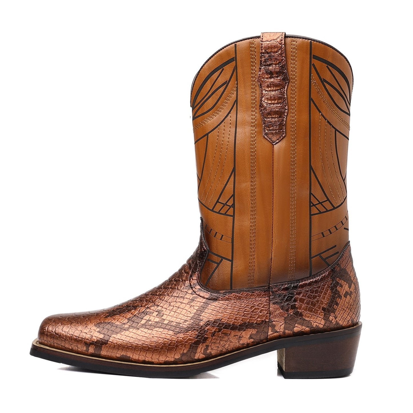 High Heeled Snake Print Cowboy Boots