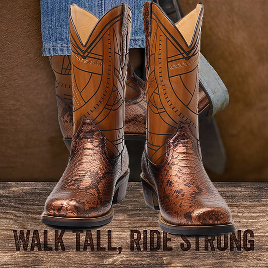 High Heeled Snake Print Cowboy Boots
