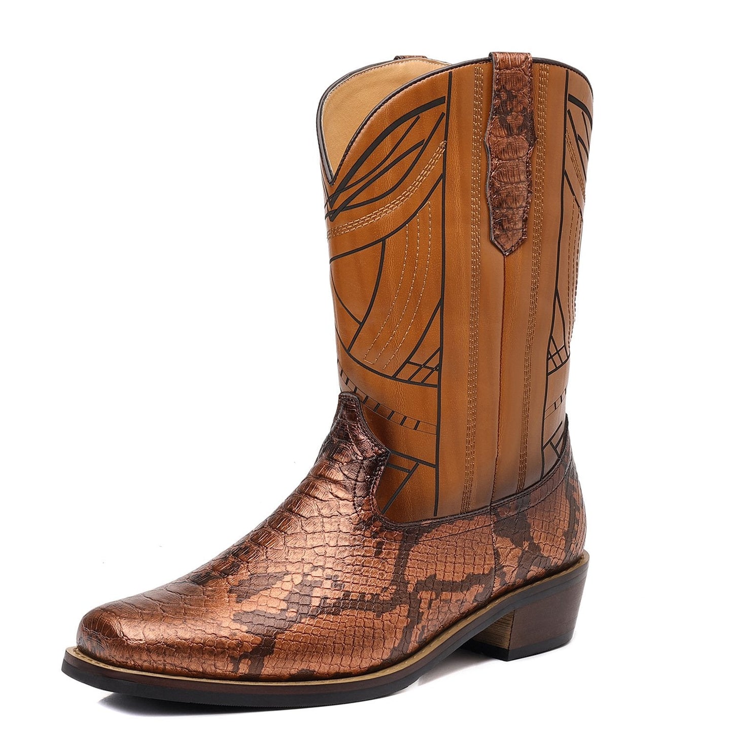 High Heeled Snake Print Cowboy Boots