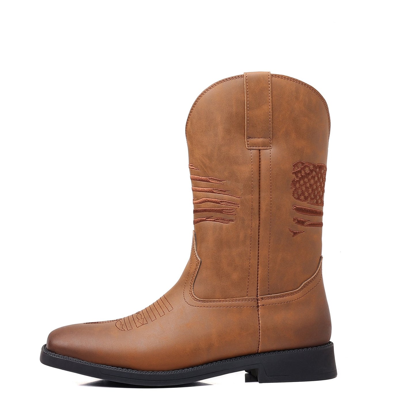 American Flag Embroidered Vintage Wide Toe Western Cowboy Boots