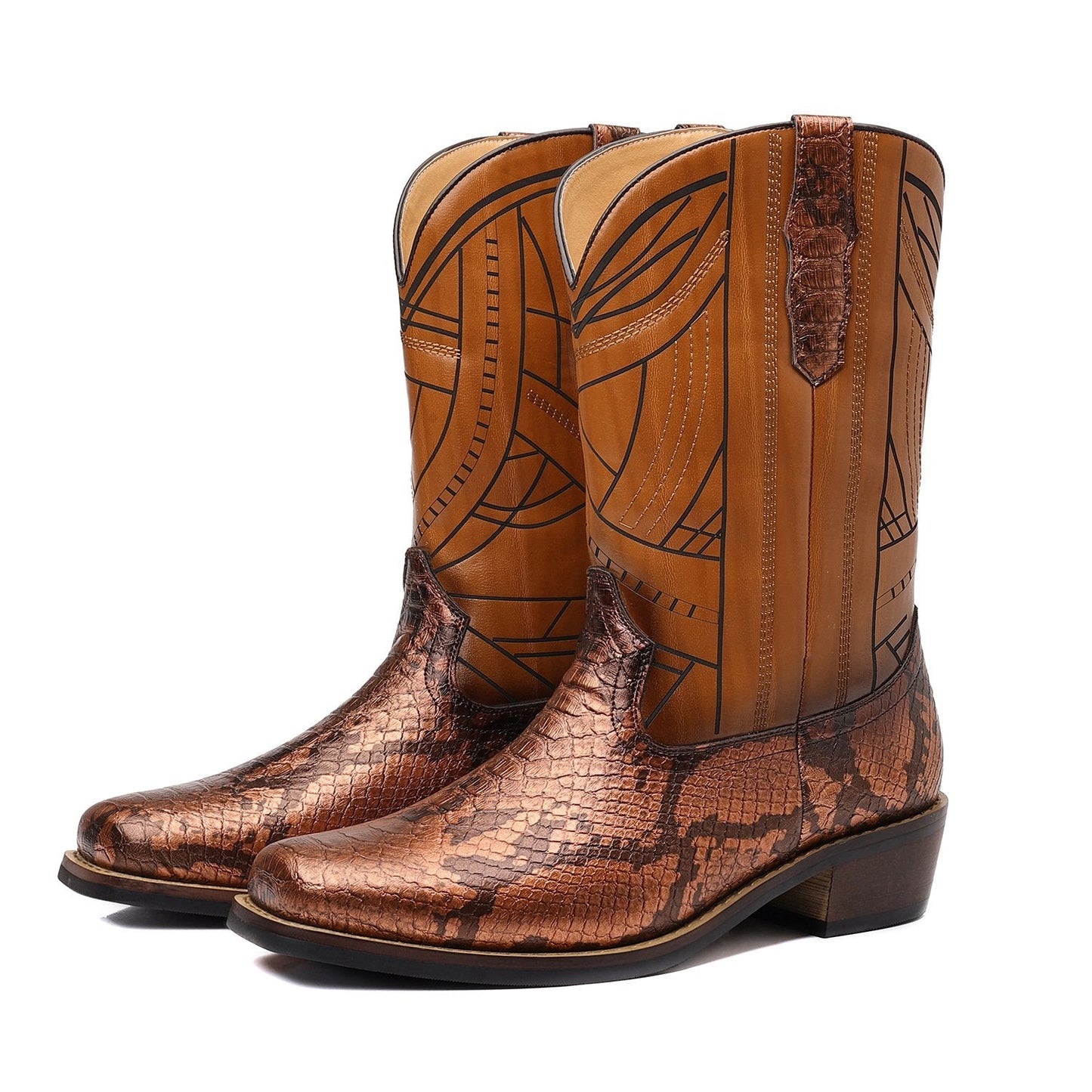 High Heeled Snake Print Cowboy Boots