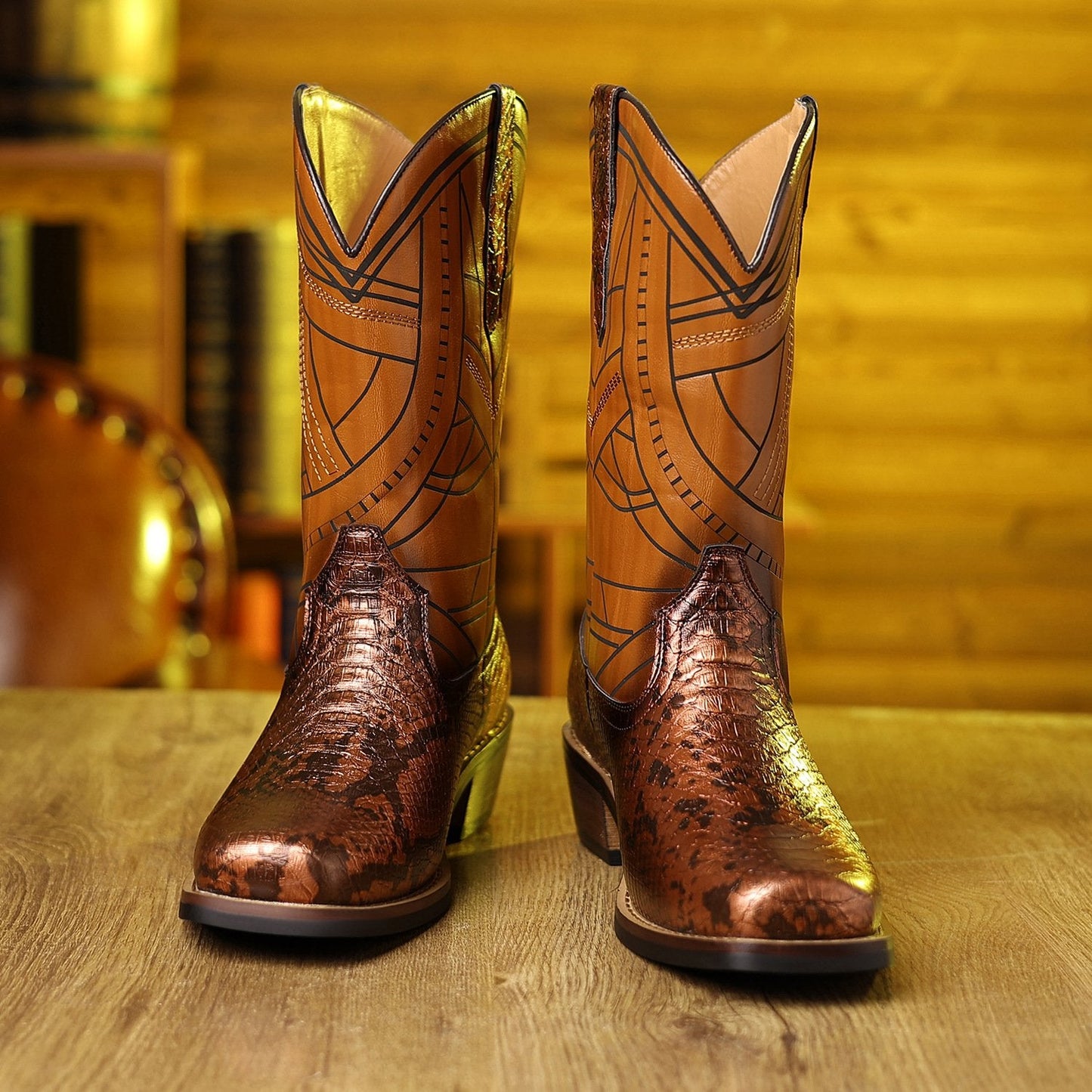 High Heeled Snake Print Cowboy Boots
