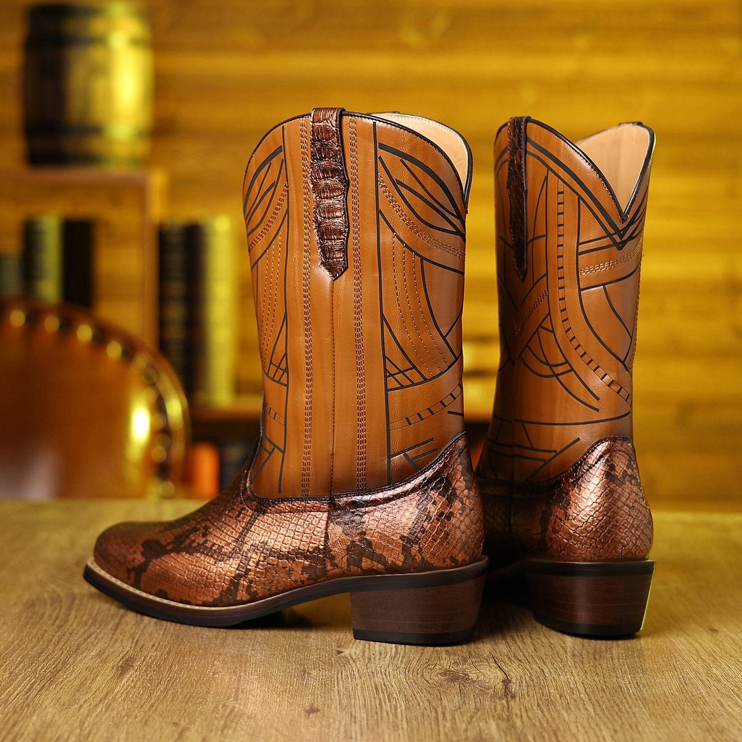 High Heeled Snake Print Cowboy Boots