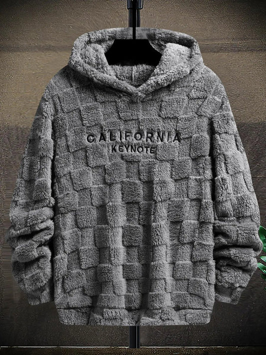 Men's Letter Embroidery Textured Drop Shoulder Fuzzy Hoodie