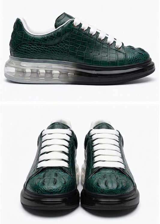Crocodile Casual Sports Green Transparent Sole Sneakers For Men